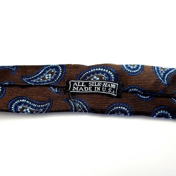 JZ Richards Brown Blue Paisley Woven Long Silk Tie - Picture 4 of 7